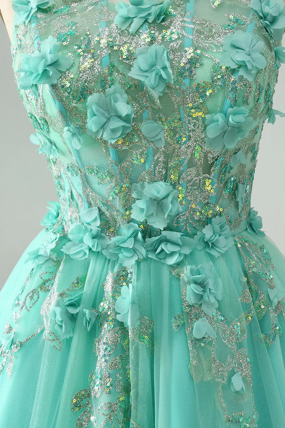 Vestido corto de fiesta de regreso a casa con corsé de tirantes spaghetti y aplicaciones en línea A verde lindo