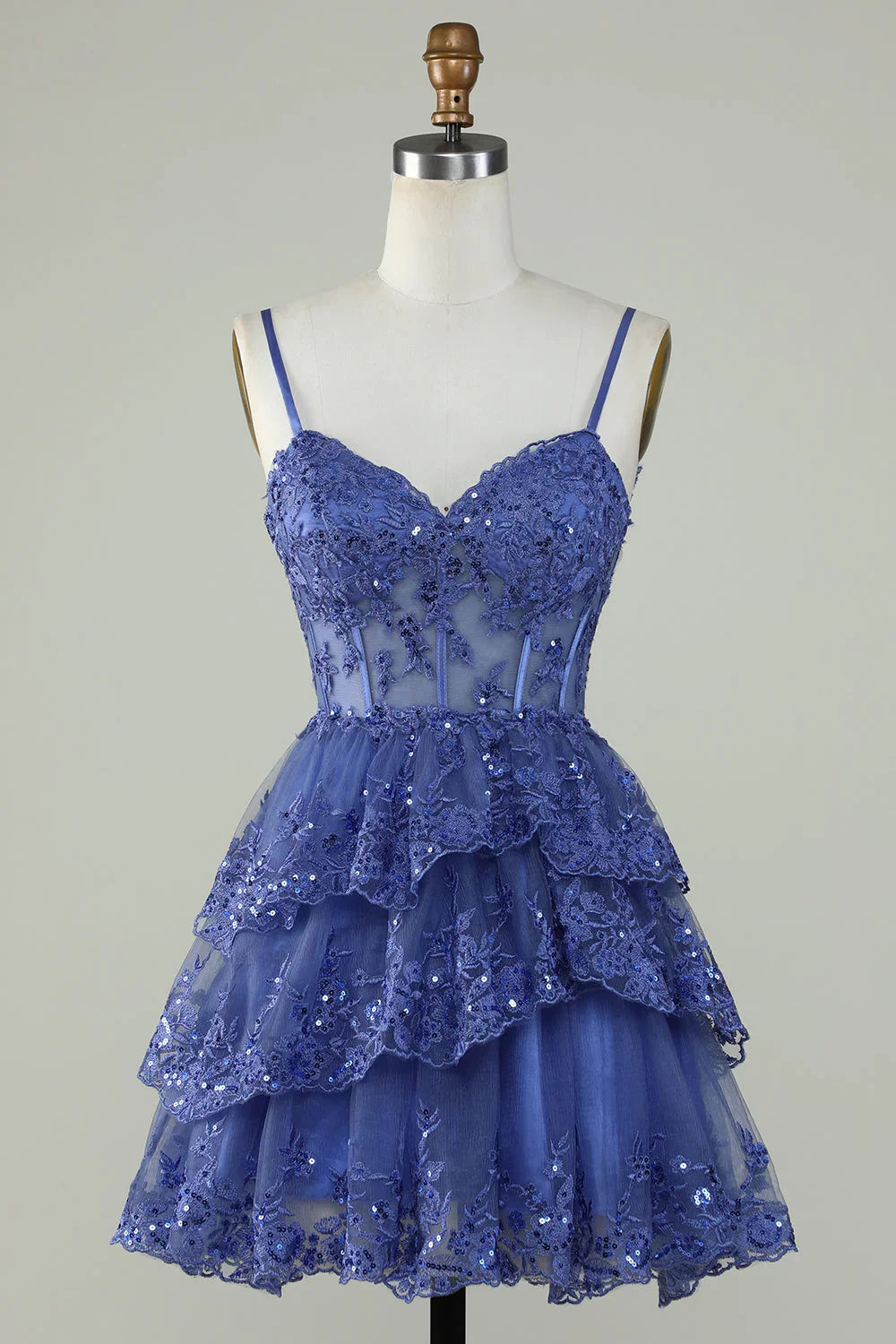 Niedliches Schwarzes A-Linien Funkelndes Pailletten Etagen Korsett Kurzes Homecoming Kleid