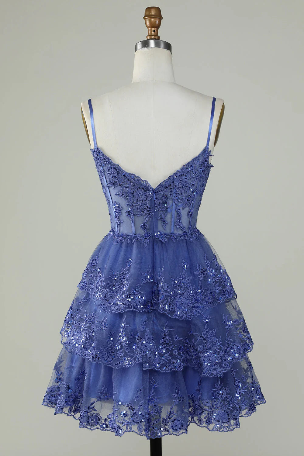 Niedliches Schwarzes A-Linien Funkelndes Pailletten Etagen Korsett Kurzes Homecoming Kleid