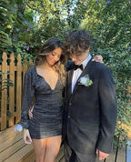 Sexy schwarzes Homecoming-Kleid mit langen Ärmeln Schwarzes Partykleid Y2144