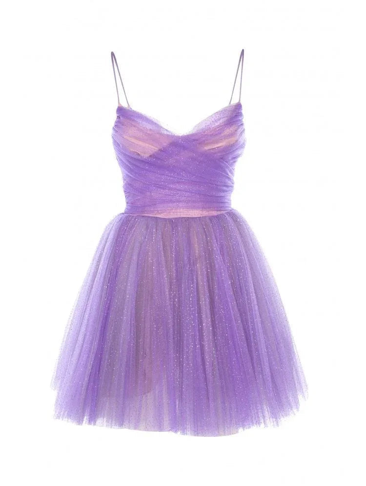 Robe de bal A-ligne à bretelles spaghetti en tulle pour la rentrée - Robe mignonne pour fête d'anniversaire Y2512