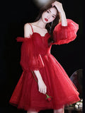 Vestido de baile curto de tule com decote sweetheart em vinho, vestido de homecoming vinho Y2889