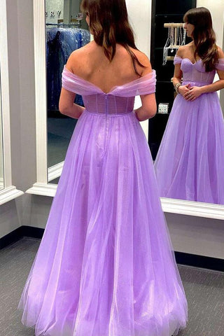 Off-the-Shoulder A-Line Tulle Yellow Prom Dress Formal Dress PSK376