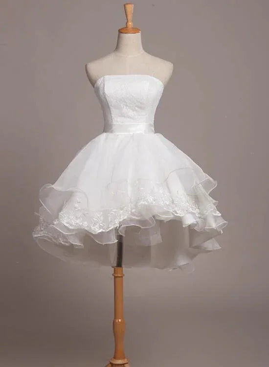 Hübsches weißes Spitzen- und Organzakurz-Kleid für den Abschlussball, Homecoming-Kleid, kurze formelle Teenagerkleider Y2088