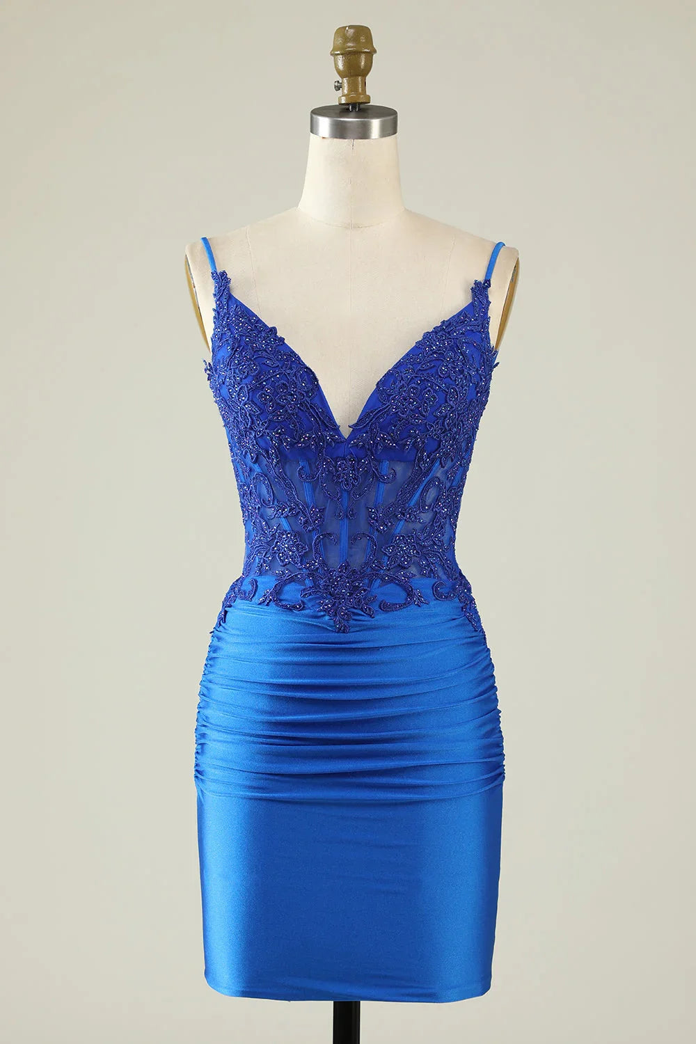 Vestido de Baile Bodycon Verde Escuro com Alças Finas e Corpete Aplicado a Missangas