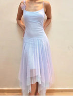 Lila Tüll A-Linien Partykleid mit Trägern Homecoming Kleid mit Blumen Y8143