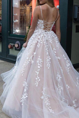 A-Linie Applikationen Ballkleider Spaghettiträger Langes Abendkleid PSK203