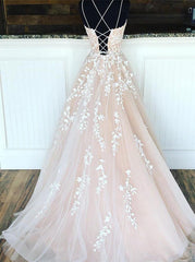 A line Appliques Prom Dresses Spaghetti Straps Long Evening Dress PSK203