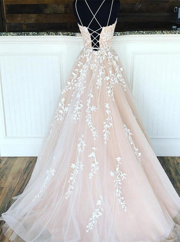 A-line Round Neck Tulle Lace Yellow Prom Dress Formal Dress PSK032
