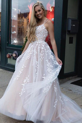 A-Linie Applikationen Ballkleider Spaghettiträger Langes Abendkleid PSK203