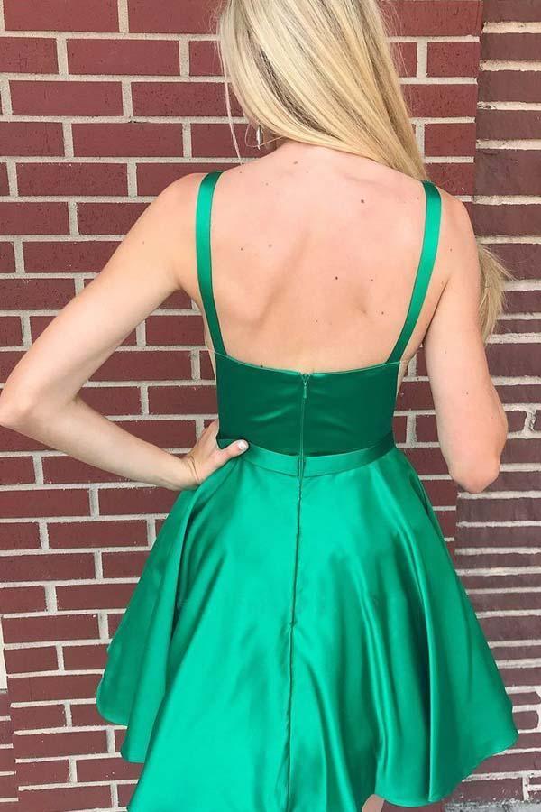 A-line Bateau Backless Knee Length Green Homecoming Dress with Pockets  PD380