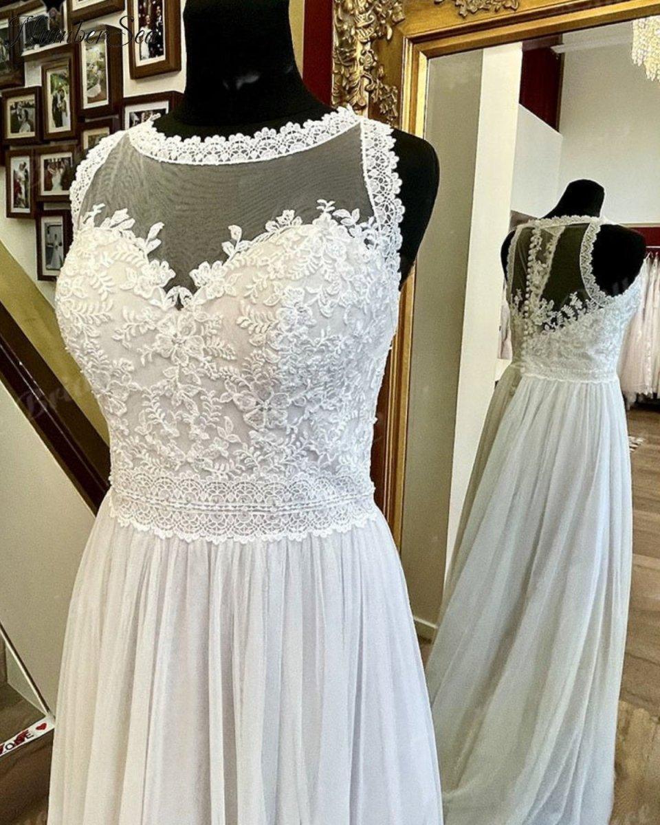 A Line Boho Lace Bodice Beach Sleeveless Wedding Gowns for Women 2025 Robe Bridal Dress Illusion Vestidos De Novia NumberSea