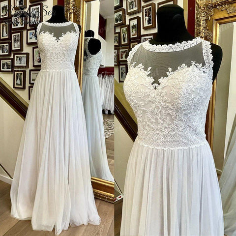 Eine Linie Boho Spitze Mieder Strand Ärmellose Brautkleider für Frauen 2025 Robe Brautkleid Illusion Vestidos De Novia NumberSea