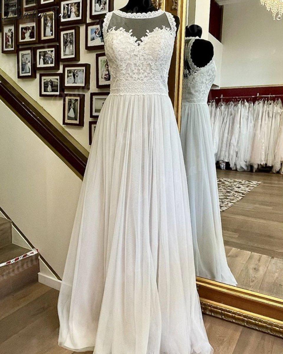 A Line Boho Lace Bodice Beach Sleeveless Wedding Gowns for Women 2025 Robe Bridal Dress Illusion Vestidos De Novia NumberSea