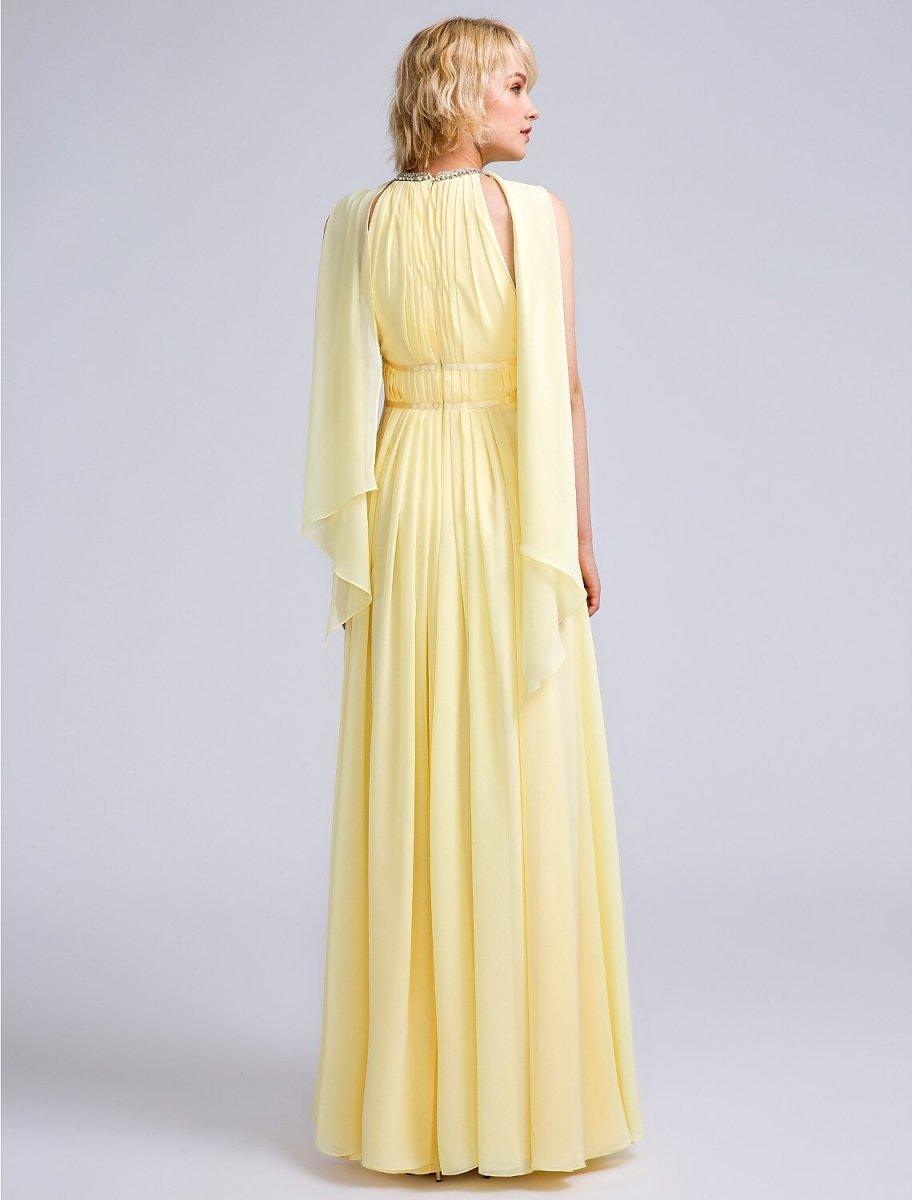 A-Line Bridesmaid Dress Jewel Neck Sleeveless Elegant Floor Length Chiffon with Beading / Draping