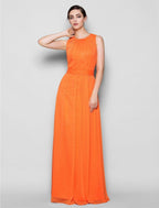 A-Line Bridesmaid Dress Jewel Neck Sleeveless Elegant Floor Length Chiffon with Criss Cross