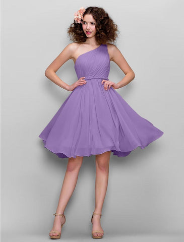 A-Line Bridesmaid Dress One Shoulder Sleeveless All Celebrity Styles Knee Length Chiffon with Side Draping