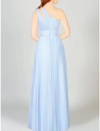 A-Line Bridesmaid Dress One Shoulder Sleeveless Blue Floor Length Chiffon with Ruching
