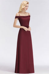 A-line Burgundy Bridesmaid Dress Off-the-shoulder Floor Length Party Dress
