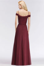 A-line Burgundy Bridesmaid Dress Off-the-shoulder Floor Length Party Dress