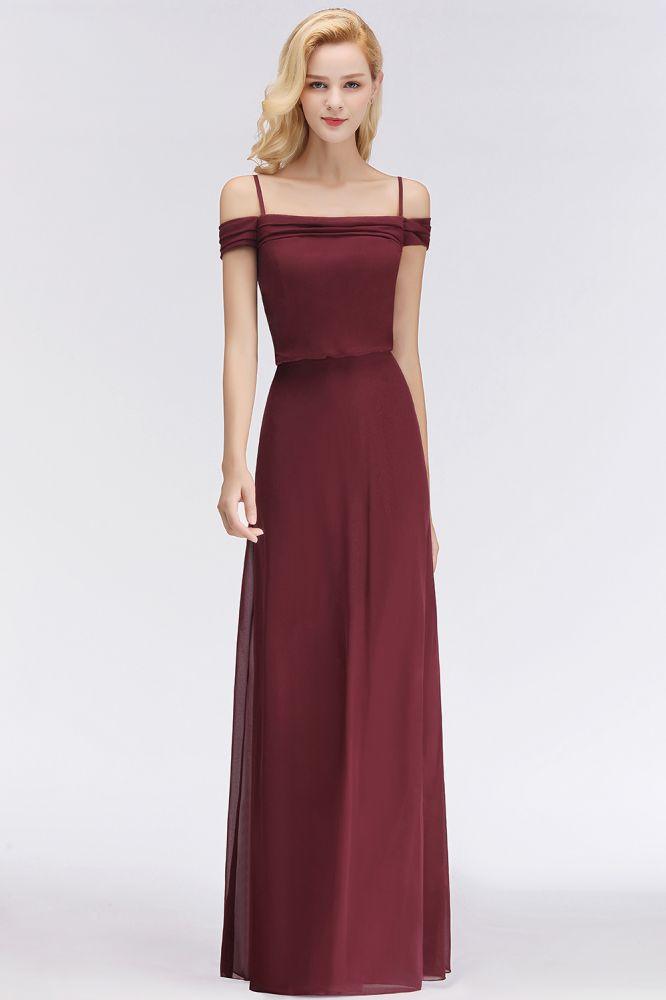 A-line Burgundy Bridesmaid Dress Off-the-shoulder Floor Length Party Dress