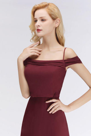 A-Linie Burgunder Brautjungfernkleid Schulterfrei Bodenlang Partykleid