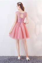 A-Line Cap Sleeves Appliques Bowknot Crystal Sashes Homecoming Dress PG154