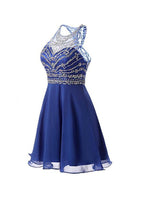 Vestidos de baile curtos em chiffon azul linha A PG090