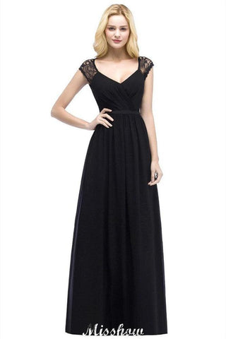 A-Linie Chiffon Brautjungfernkleider U-Ausschnitt Flügelärmel Hochzeitspartykleid