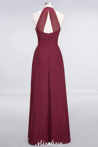 A-Linie Chiffon Neckholder V-Ausschnitt Ärmellos Bodenlang Brautjungfernkleid mit Rüschen