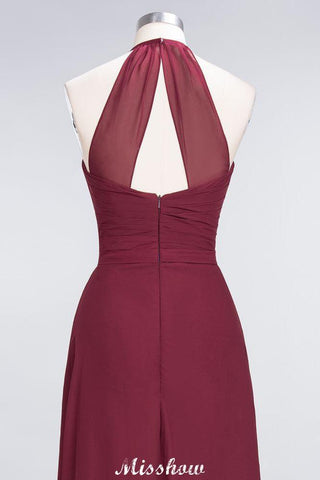 A-Linie Chiffon Neckholder V-Ausschnitt Ärmellos Bodenlang Brautjungfernkleid mit Rüschen