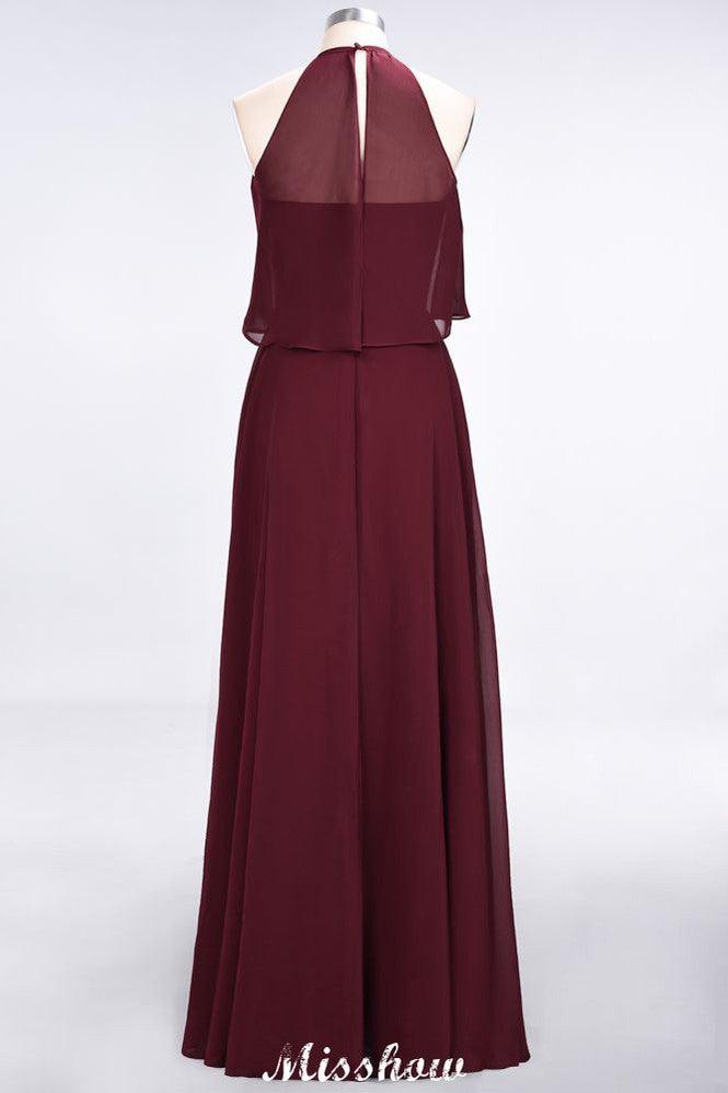A-Line Chiffon Jewel Sleeveless Bridesmaid Dress Floor-Length Formal Event Dress