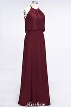 A-Line Chiffon Jewel Sleeveless Bridesmaid Dress Floor-Length Formal Event Dress