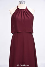 A-Line Chiffon Jewel Sleeveless Bridesmaid Dress Floor-Length Formal Event Dress