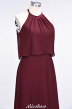 A-Line Chiffon Jewel Sleeveless Bridesmaid Dress Floor-Length Formal Event Dress
