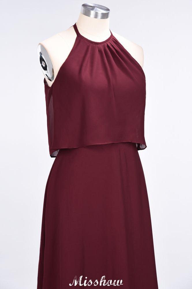 A-Line Chiffon Jewel Sleeveless Bridesmaid Dress Floor-Length Formal Event Dress