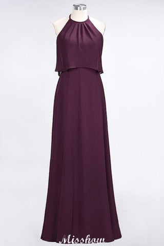 A-Linie Chiffon Juwel Ärmelloses Brautjungfernkleid Bodenlang Formelles Eventkleid