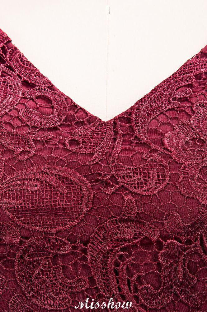 A-line Chiffon Lace V-Neck Sleeveless Floor-Length Bridesmaid Dresses with Ruffles