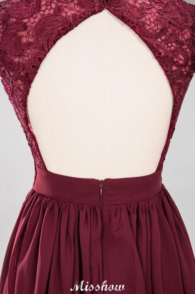 A-line Chiffon Lace V-Neck Sleeveless Floor-Length Bridesmaid Dresses with Ruffles