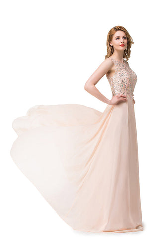 A-Linie Chiffon Pailletten Rundhals Sweep-Länge Ballkleider