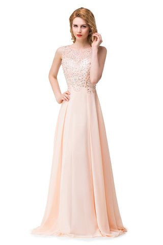 A-Linie Chiffon Pailletten Rundhals Sweep-Länge Ballkleider