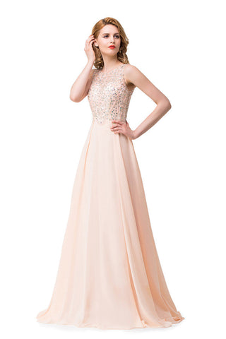 A-Linie Chiffon Pailletten Rundhals Sweep-Länge Ballkleider