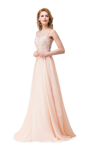 A-Linie Chiffon Pailletten Rundhals Sweep-Länge Ballkleider