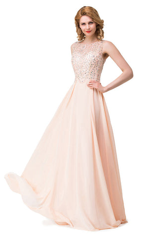 A-Linie Chiffon Pailletten Rundhals Sweep-Länge Ballkleider