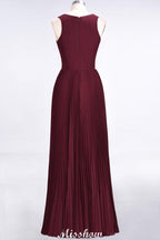 A-Line Chiffon V-Neck Sleeveless Bridesmaid Dress Floor-Length Ruffles Side Split Evening Gown