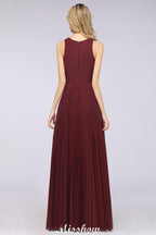 A-Line Chiffon V-Neck Sleeveless Bridesmaid Dress Floor-Length Ruffles Side Split Evening Gown