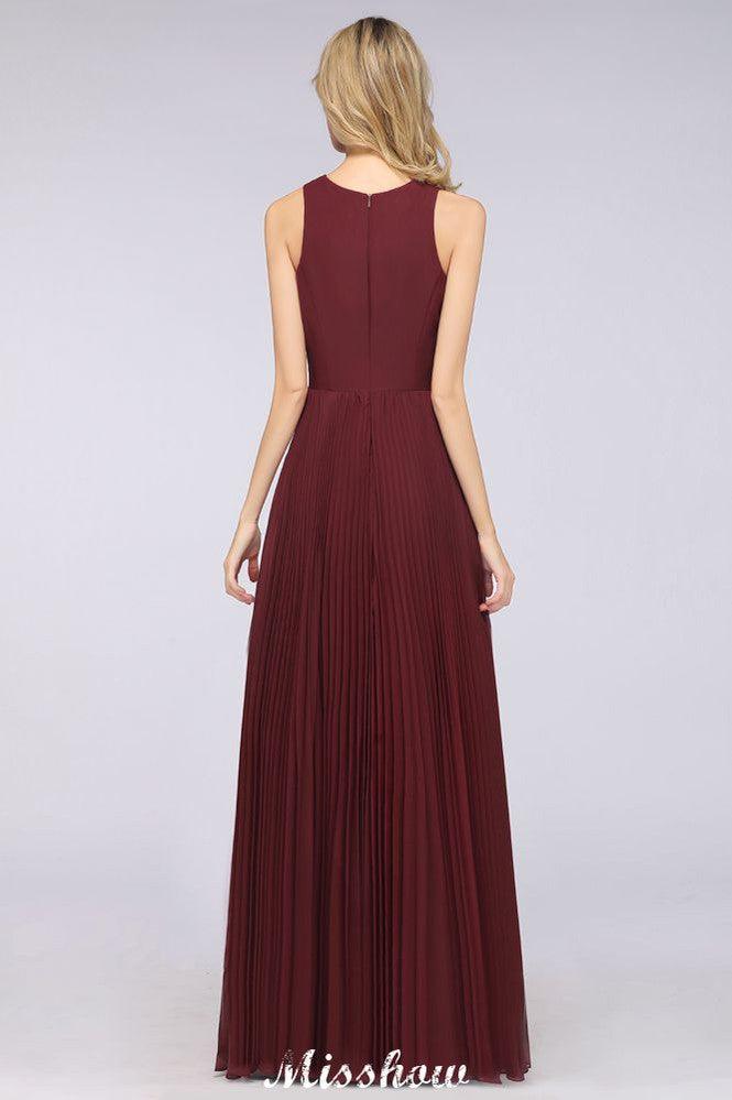 A-Line Chiffon V-Neck Sleeveless Bridesmaid Dress Floor-Length Ruffles Side Split Evening Gown