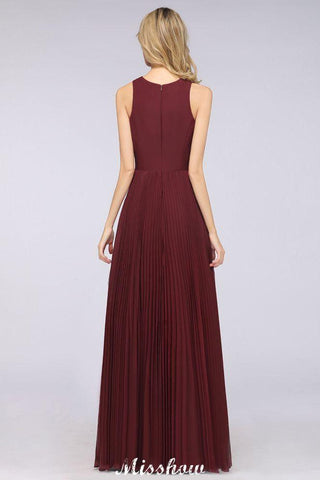 A-Linie Chiffon V-Ausschnitt Ärmelloses Brautjungfernkleid Bodenlang Rüschen Seitlich geschlitztes Abendkleid