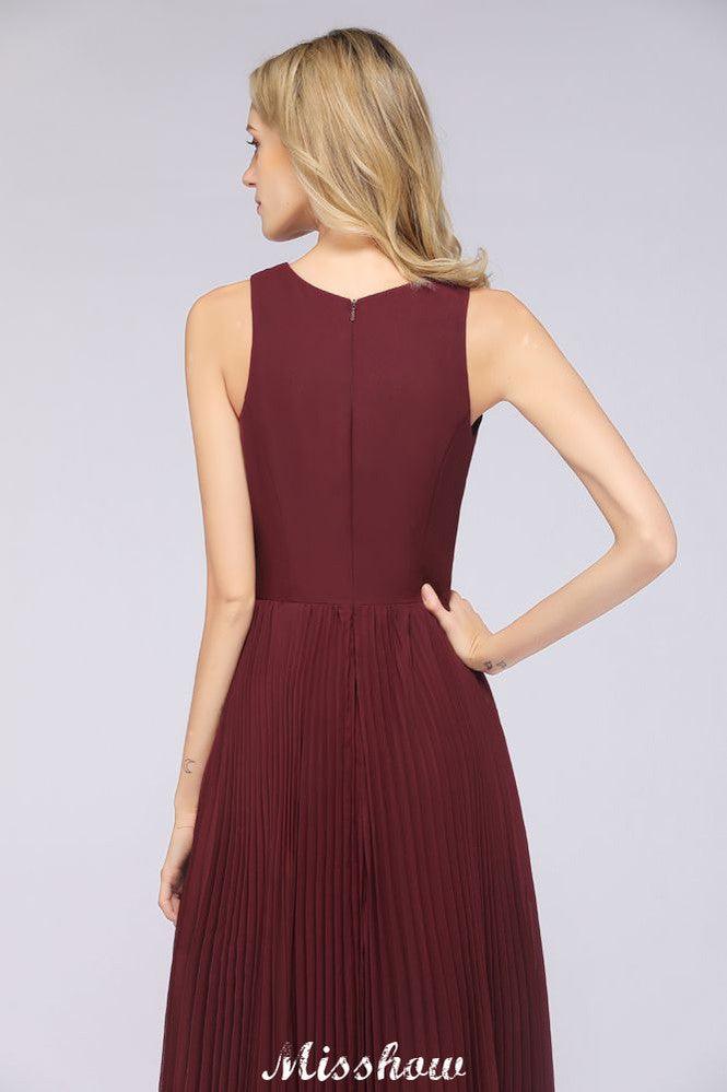 A-Line Chiffon V-Neck Sleeveless Bridesmaid Dress Floor-Length Ruffles Side Split Evening Gown