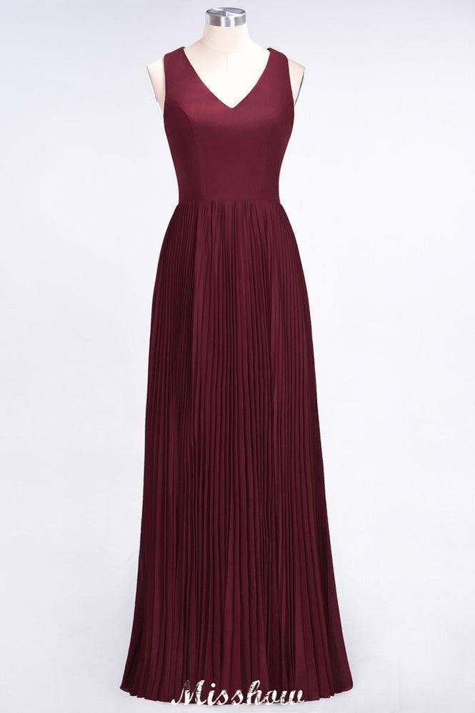 A-Line Chiffon V-Neck Sleeveless Bridesmaid Dress Floor-Length Ruffles Side Split Evening Gown